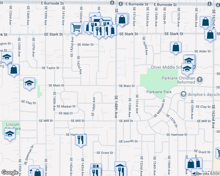 map of restaurants, bars, coffee shops, grocery stores, and more near 1401 Southeast 148th Avenue in Portland