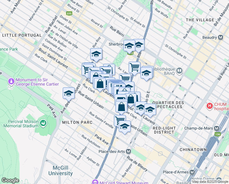 map of restaurants, bars, coffee shops, grocery stores, and more near 3504 Rue Saint Dominique in Montréal