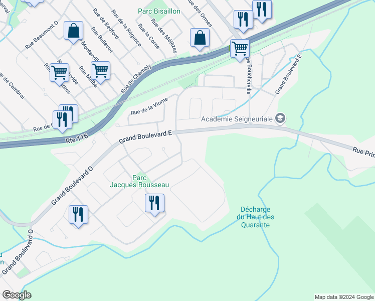 map of restaurants, bars, coffee shops, grocery stores, and more near 4030 Rue de la Fougère in Saint-Bruno-de-Montarville