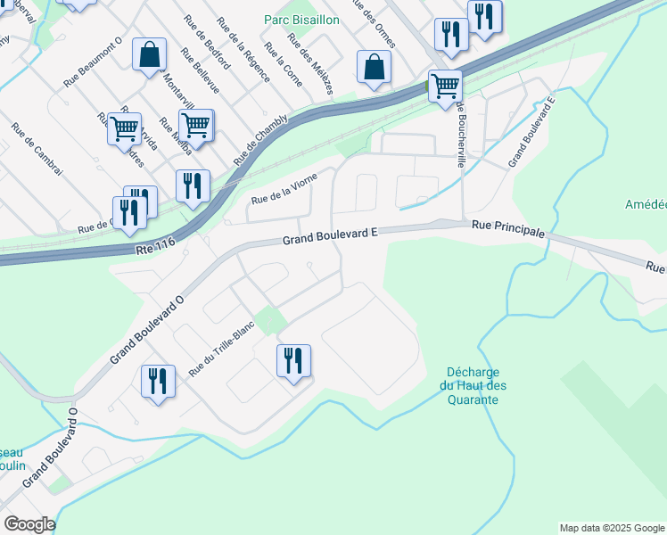 map of restaurants, bars, coffee shops, grocery stores, and more near 4205 Rue de l'Orchidée in Saint-Bruno-de-Montarville