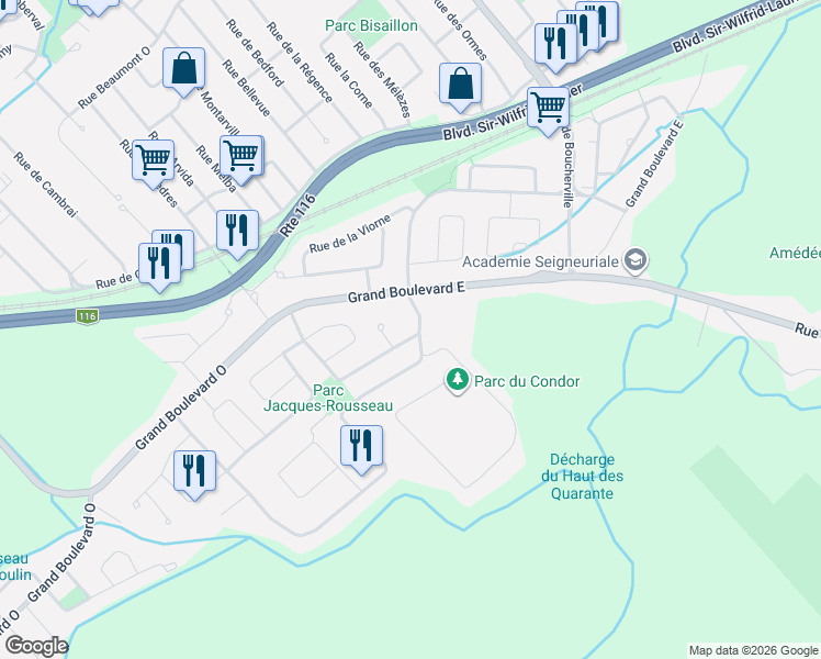 map of restaurants, bars, coffee shops, grocery stores, and more near 4205 Rue de l'Orchidée in Saint-Bruno-de-Montarville