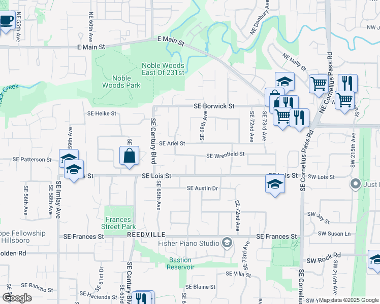 map of restaurants, bars, coffee shops, grocery stores, and more near 871 Southeast 67th Avenue in Hillsboro