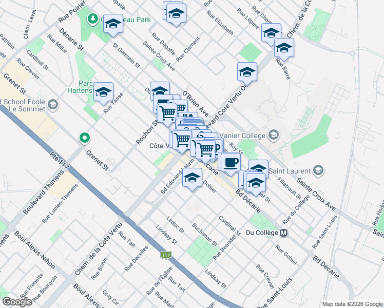 map of restaurants, bars, coffee shops, grocery stores, and more near 970 Boulevard Décarie in Montréal