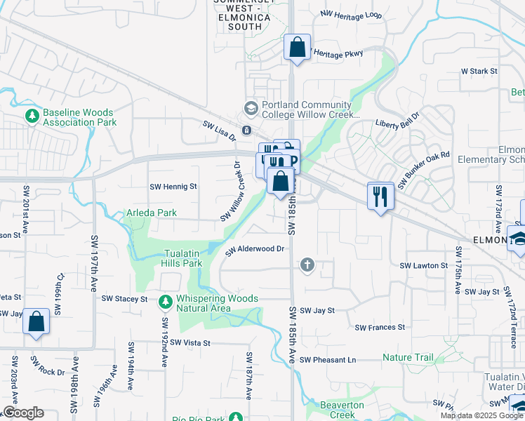 map of restaurants, bars, coffee shops, grocery stores, and more near 875 Southwest 185th Avenue in Beaverton