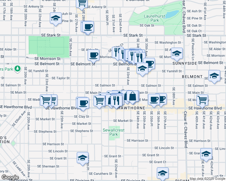map of restaurants, bars, coffee shops, grocery stores, and more near in Portland