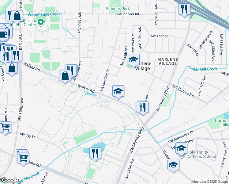 map of restaurants, bars, coffee shops, grocery stores, and more near 650 Southwest Meadow Drive in Beaverton