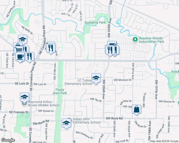 map of restaurants, bars, coffee shops, grocery stores, and more near 20915 Southwest Edgemont Street in Beaverton