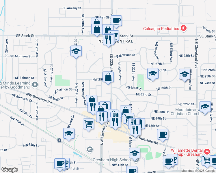 map of restaurants, bars, coffee shops, grocery stores, and more near 354 Northwest 25th Street in Gresham