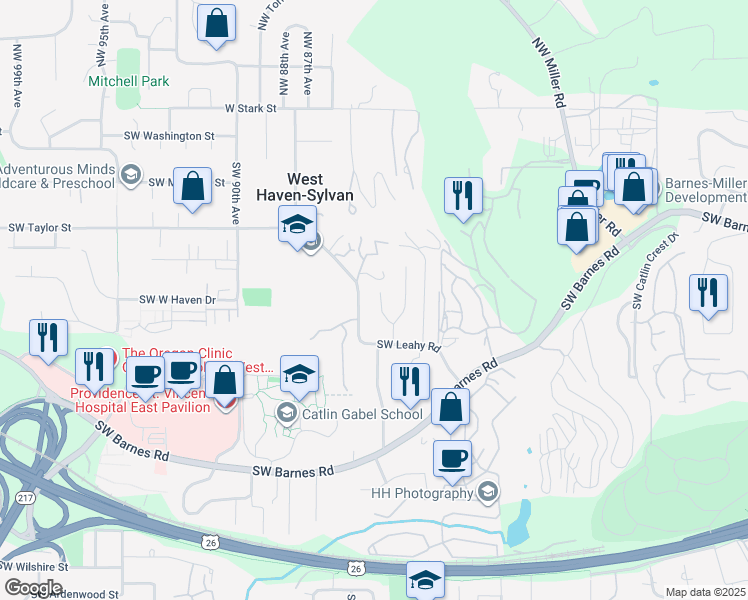 map of restaurants, bars, coffee shops, grocery stores, and more near 8533 Southwest Leahy Road in Portland