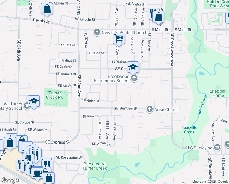 map of restaurants, bars, coffee shops, grocery stores, and more near 801 Southeast 37th Avenue in Hillsboro