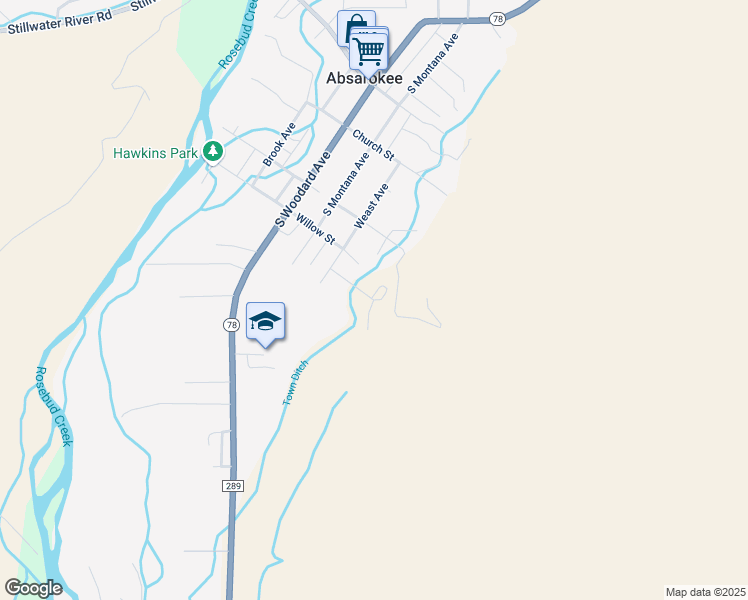 map of restaurants, bars, coffee shops, grocery stores, and more near 222 Smith Street in Absarokee