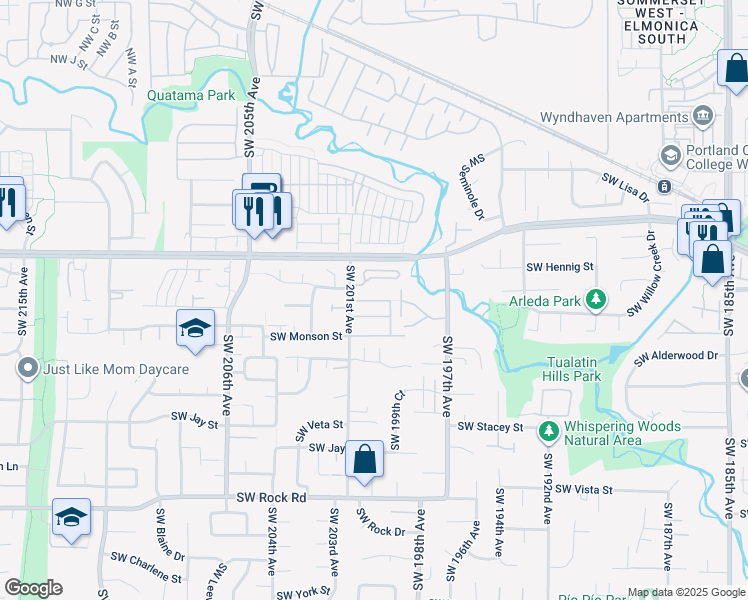 map of restaurants, bars, coffee shops, grocery stores, and more near 656 Southwest 201st Avenue in Aloha
