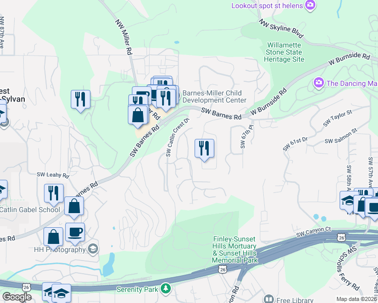 map of restaurants, bars, coffee shops, grocery stores, and more near 808 Southwest Regency Terrace in Portland