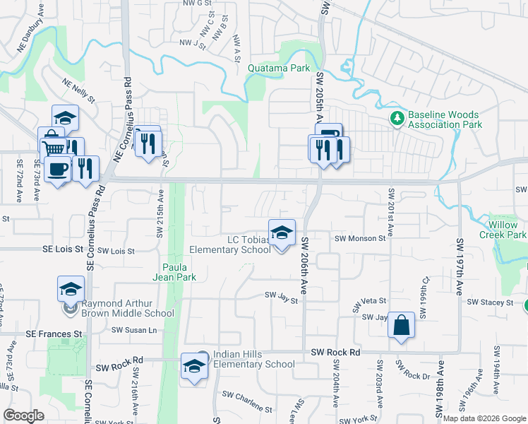 map of restaurants, bars, coffee shops, grocery stores, and more near 879 Southwest Windrose Ter in Beaverton