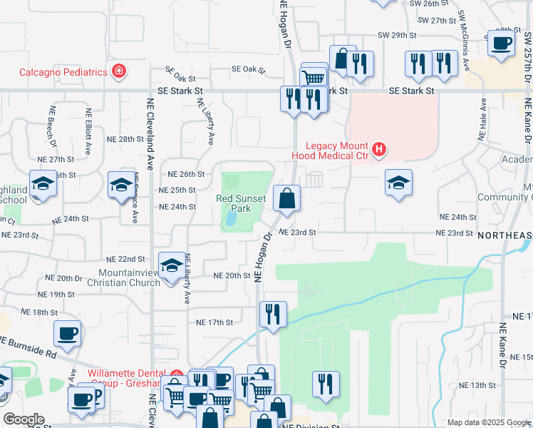 map of restaurants, bars, coffee shops, grocery stores, and more near 144 Northeast Red Sunset Drive in Gresham