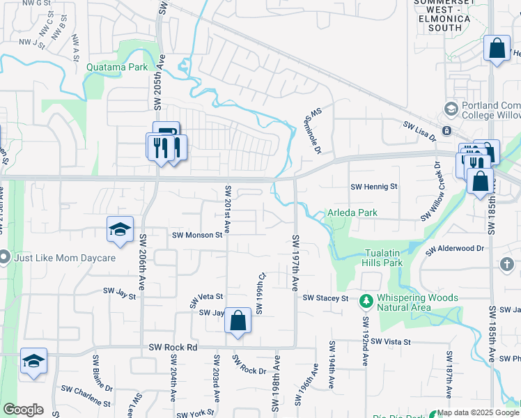 map of restaurants, bars, coffee shops, grocery stores, and more near 704 Southwest 201st Avenue in Aloha