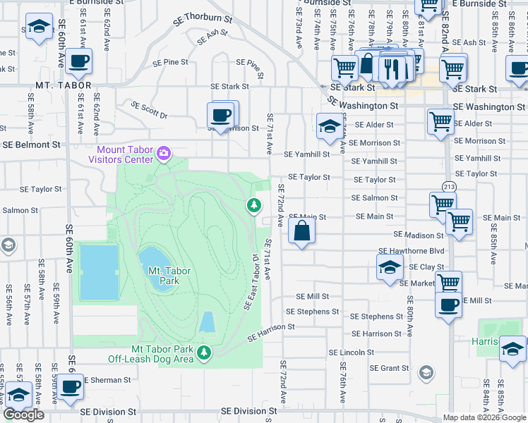 map of restaurants, bars, coffee shops, grocery stores, and more near 1145 Southeast 71st Avenue in Portland