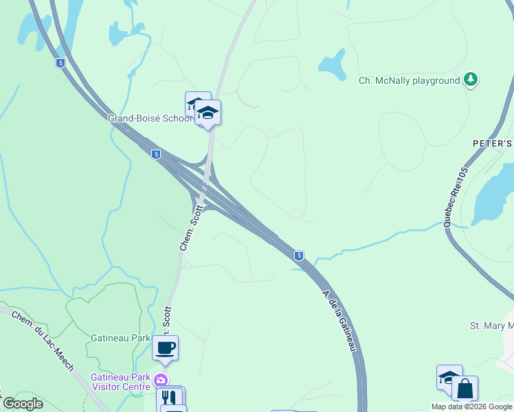 map of restaurants, bars, coffee shops, grocery stores, and more near 62 Chemin Belle-Terre in Chelsea