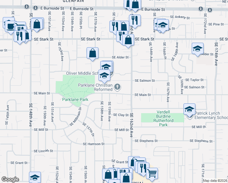 map of restaurants, bars, coffee shops, grocery stores, and more near 15920 Southeast Taylor Street in Portland