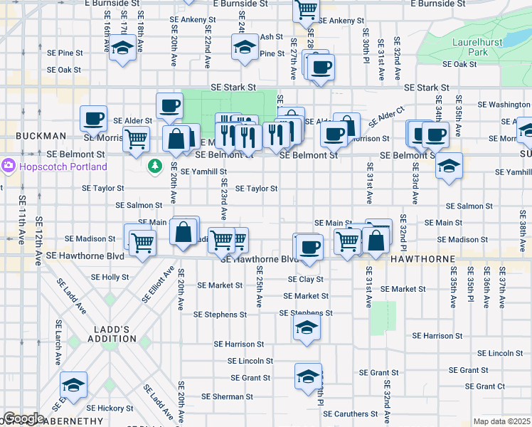 map of restaurants, bars, coffee shops, grocery stores, and more near in Portland