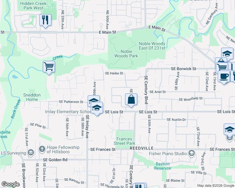 map of restaurants, bars, coffee shops, grocery stores, and more near 6134 Southeast Sigrid Street in Hillsboro