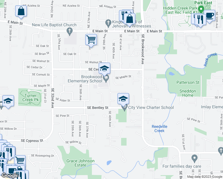 map of restaurants, bars, coffee shops, grocery stores, and more near 4021 Southeast Spring Street in Hillsboro