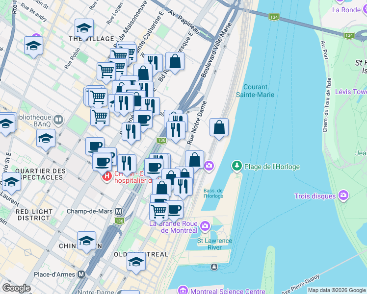 map of restaurants, bars, coffee shops, grocery stores, and more near 583 Rue Saint-Timothée in Montréal