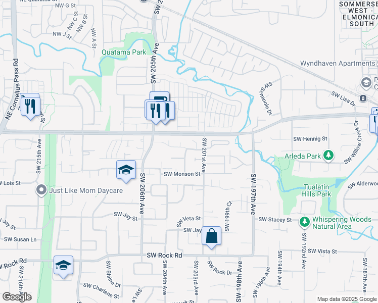 map of restaurants, bars, coffee shops, grocery stores, and more near 735 Southwest Backcourt Place in Beaverton
