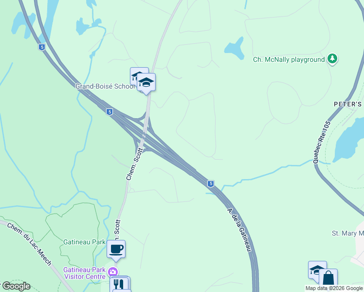 map of restaurants, bars, coffee shops, grocery stores, and more near 62 Chemin Belle-Terre in Chelsea