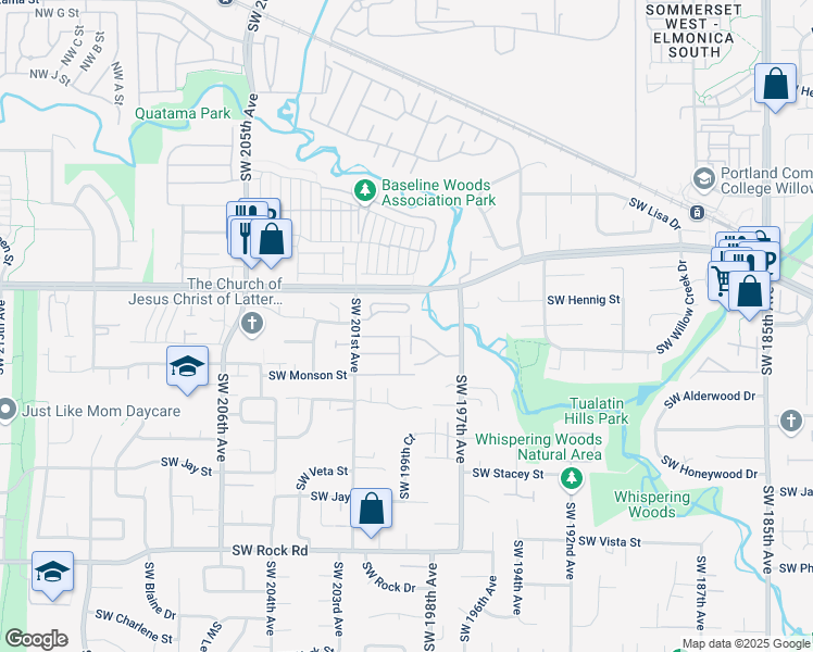 map of restaurants, bars, coffee shops, grocery stores, and more near 767 Southwest 198th Place in Beaverton