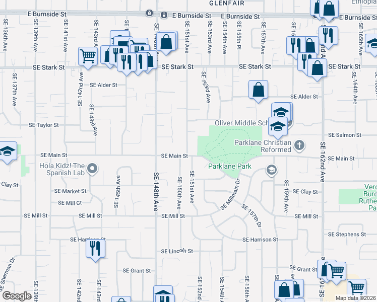 map of restaurants, bars, coffee shops, grocery stores, and more near 1144 Southeast 151st Avenue in Portland