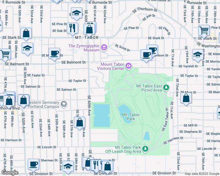 map of restaurants, bars, coffee shops, grocery stores, and more near 6330 Southeast Yamhill Street in Portland