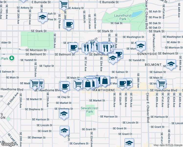 map of restaurants, bars, coffee shops, grocery stores, and more near in Portland