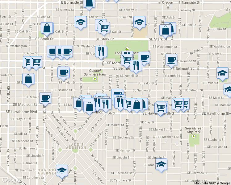 map of restaurants, bars, coffee shops, grocery stores, and more near in Portland