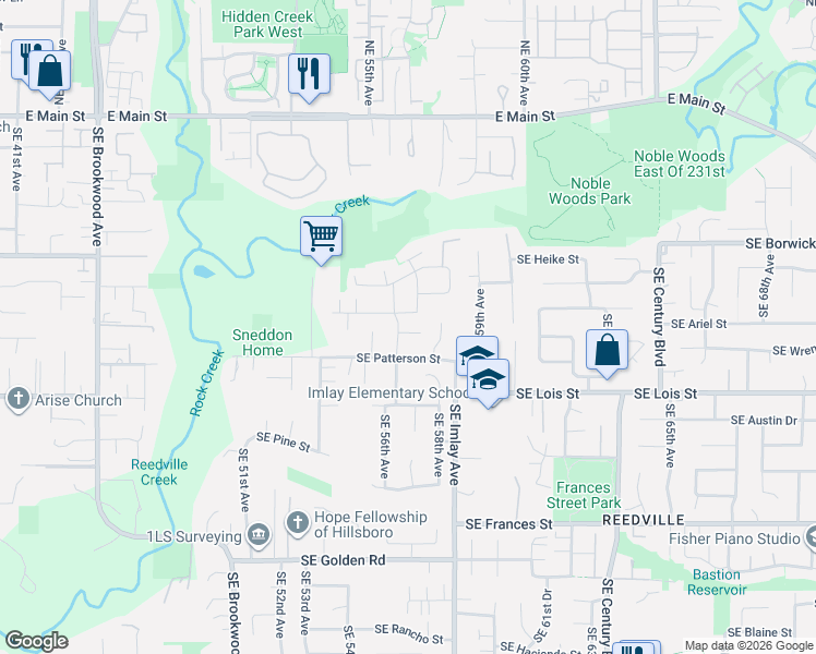 map of restaurants, bars, coffee shops, grocery stores, and more near 676 Southeast 56th Avenue in Hillsboro