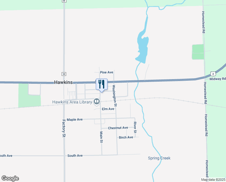 map of restaurants, bars, coffee shops, grocery stores, and more near 422 Amherst Ave in Hawkins