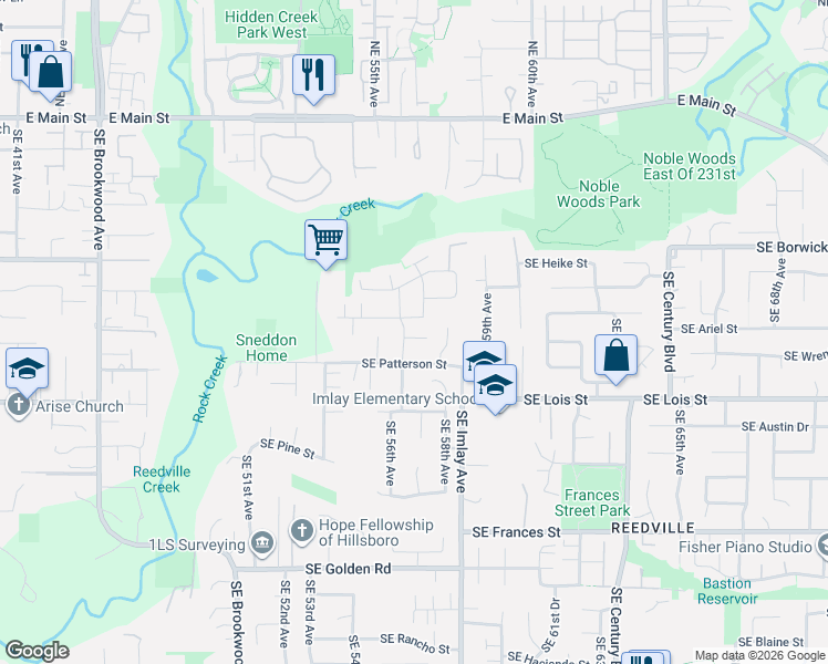 map of restaurants, bars, coffee shops, grocery stores, and more near 676 Southeast 56th Avenue in Hillsboro