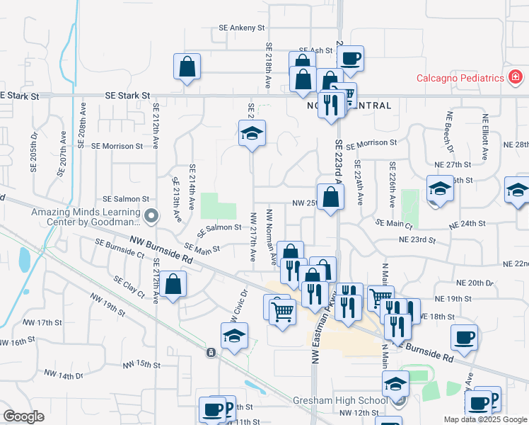 map of restaurants, bars, coffee shops, grocery stores, and more near 2433 Northwest Norman Avenue in Gresham