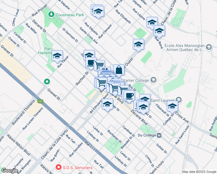 map of restaurants, bars, coffee shops, grocery stores, and more near 981 Boulevard Décarie in Montréal