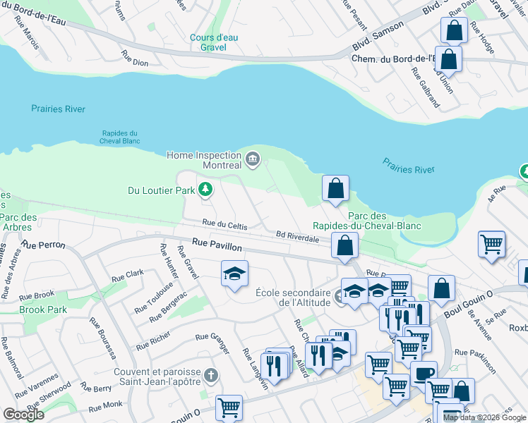map of restaurants, bars, coffee shops, grocery stores, and more near 5211 Rue du Sureau in Montréal