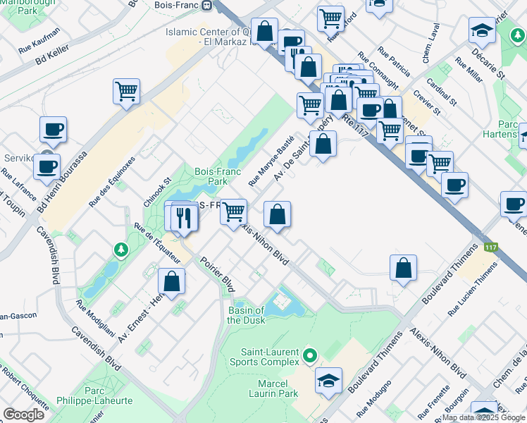 map of restaurants, bars, coffee shops, grocery stores, and more near 2280 Rue de la Méditerranée in Montreal