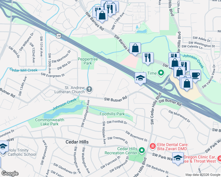 map of restaurants, bars, coffee shops, grocery stores, and more near 705 Southwest Spring Lane in Portland