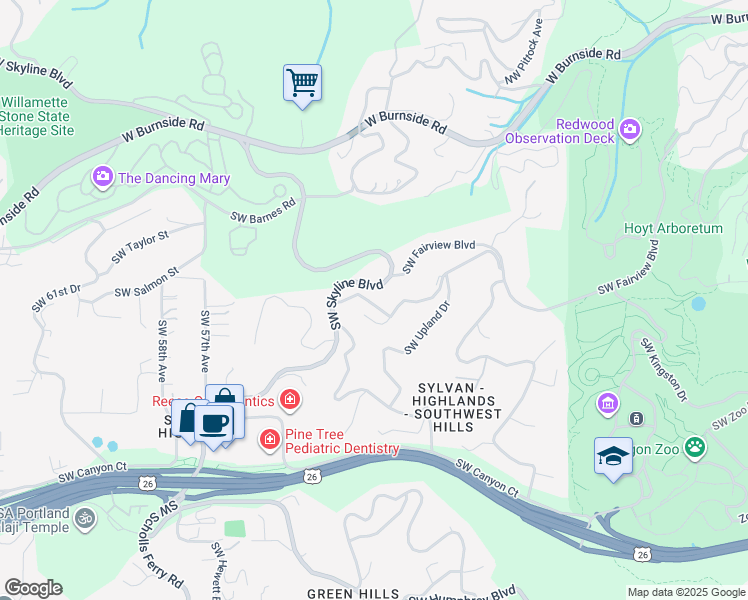 map of restaurants, bars, coffee shops, grocery stores, and more near 4937 Southwest Fairhaven Drive in Portland