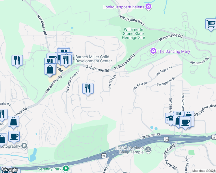 map of restaurants, bars, coffee shops, grocery stores, and more near 745 Southwest 67th Place in Portland