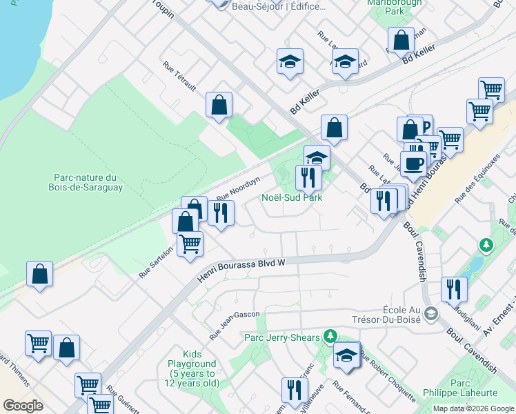map of restaurants, bars, coffee shops, grocery stores, and more near 3146 Rue Marcel in Montréal