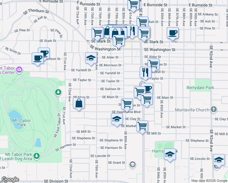 map of restaurants, bars, coffee shops, grocery stores, and more near in Portland