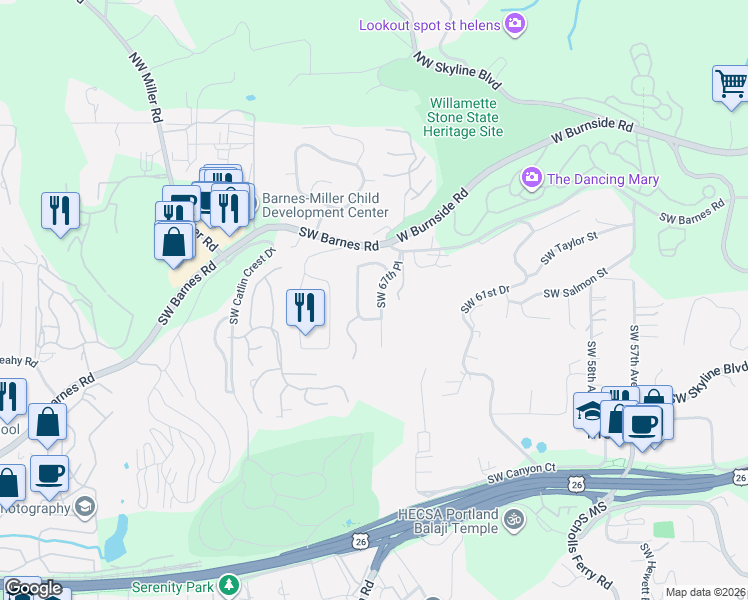 map of restaurants, bars, coffee shops, grocery stores, and more near 745 Southwest 67th Place in Portland