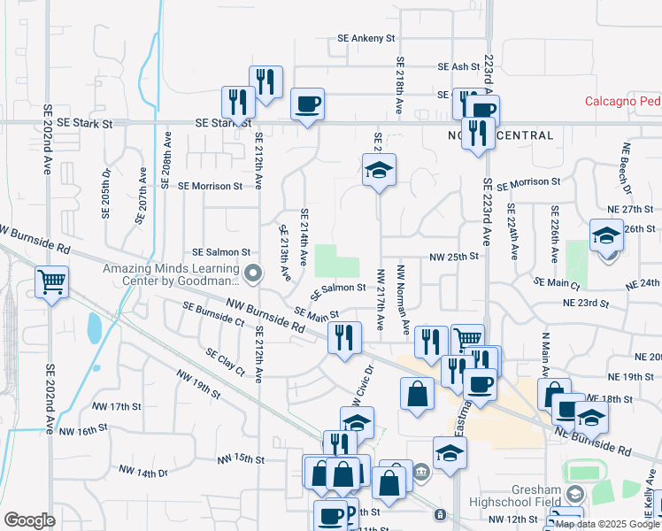 map of restaurants, bars, coffee shops, grocery stores, and more near 1111 Southeast 217th Avenue in Gresham