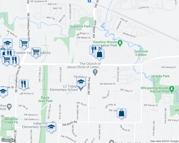 map of restaurants, bars, coffee shops, grocery stores, and more near 762 Southwest 206th Place in Beaverton