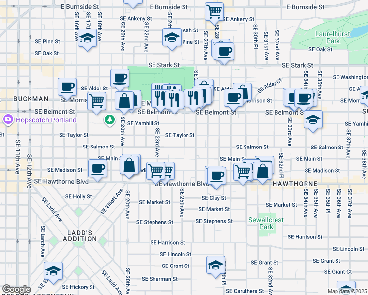 map of restaurants, bars, coffee shops, grocery stores, and more near in Portland